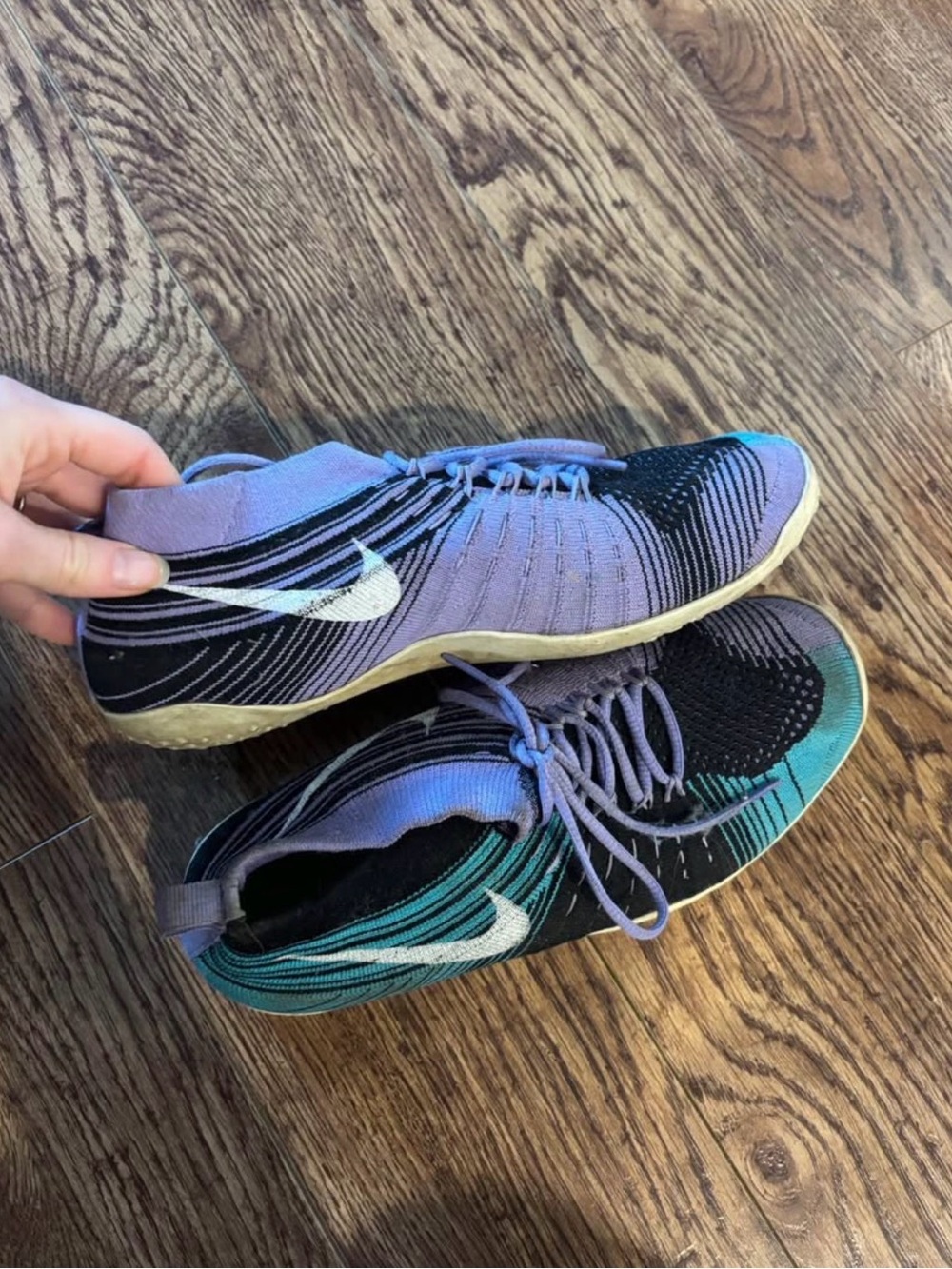 Nike Women’s Lavender, Teal & Black Flyknit Athletic Shoes